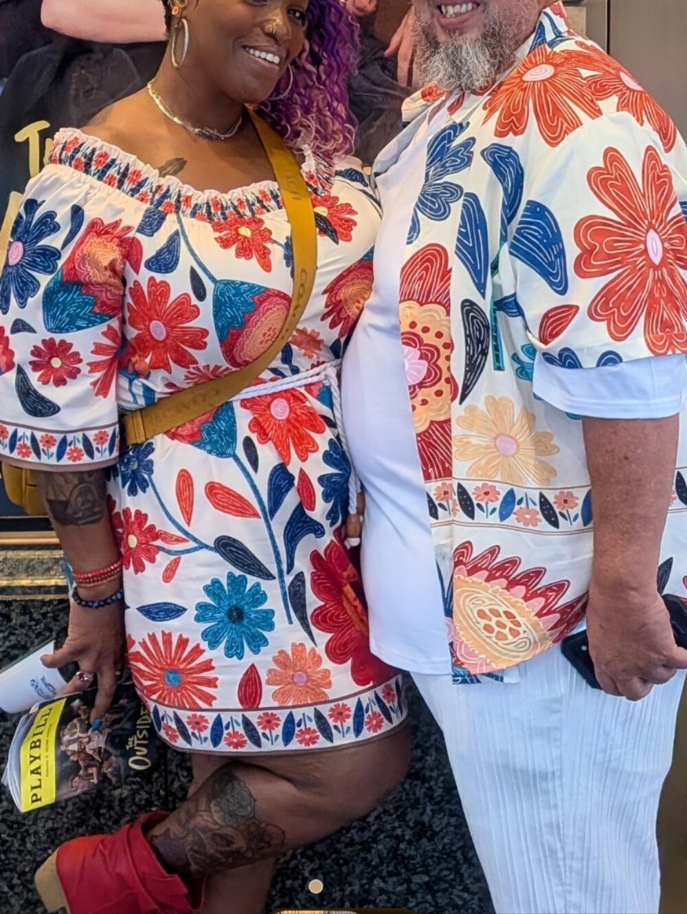 Women's Off-Shoulder Floral Print Dress - White with Red & Blue Flowers